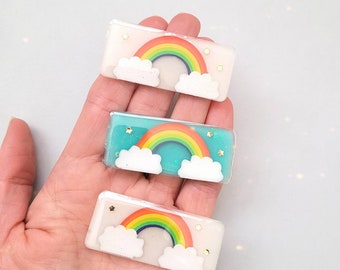 Rainbow on white or blue | Hair Clip | resin