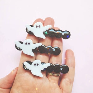 Halloween | Ghost Glow in the Dark Sparkle Scallop Hair Clip | Resin | Acrylic | Glitter |