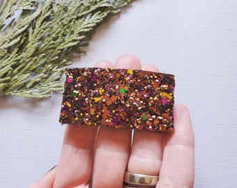Maple Brown Chunky Glitter Snap Hair Clip