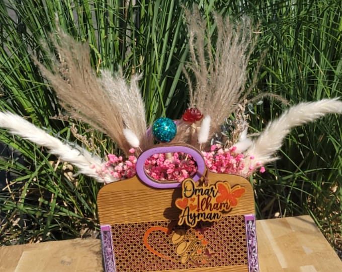 Personalized wooden bag with colored engraving – Unique handbag gift box decoration – Names & motifs individually