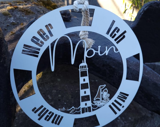 Maritimer Türkranz "Moin" – Rettungsring aus MDF (38 cm, weiß)