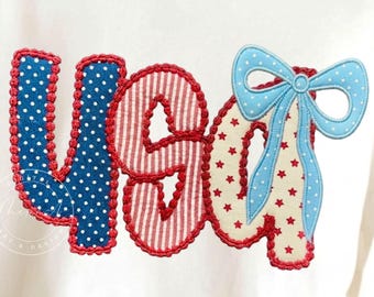 4th of July Coquette Bow PNG, Patriotic Applique Design, USA Vintage Look, Dıy & Dtf (Digital Download)