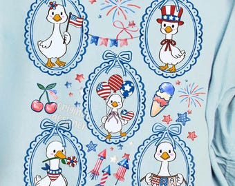 4th of July PNG, Preppy Goose Digital Download, Patriotic Duck Design for T-shirts Sublimation, American Flag Duck, Independence Day Clipart
