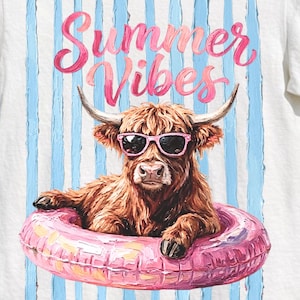 Vaca de las Tierras Altas PNG – Diseño de camiseta para vacaciones de verano en la playa, archivo de sublimación, estampado de camiseta con animales adorables para pequeñas empresas, descarga digital