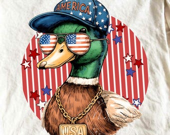 Patriotic Mallard Duck PNG, 4th of July Kids Shirt Design, Funny America Duck, All American Boy png, USA Red White Blue Sublimation, Digital