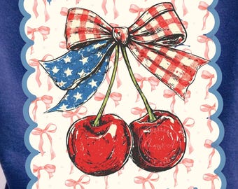 Coquette Cherry 4th of July PNG – Cute Patriotic Shirt Design, Sublimation Download
