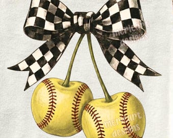 Softball Cherries Coquette Png, Softball Coquette Png, Game Day Softball Png, Checkered Softball Bow, Softball Mama Png, Softball Mom Png