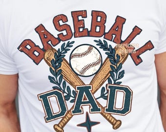 Retro Baseball Dad PNG | Distressed Baseball Shirt Design | Vintage Sports Sublimation (Digital Download)