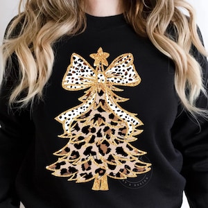 Leopard Glitter Christmas Tree PNG, Coquette Bow (Digital Download)