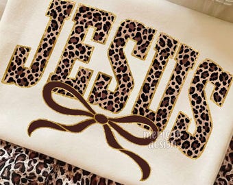 Jesus Leopard Print PNG | Coquette Faith DTF Design | Christian Varsity Shirt Graphic | Aesthetic Sublimation | Digital Download