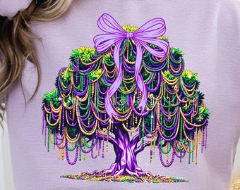 Mardi Gras Tree Beads New Orleans 2026 Festival Png, Bead Tree, Coquette bow Mardi gras tree, Mardi Gras Carnival, Fat Tuesday, Louisiana