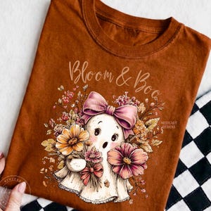Coquette Boo Ghost PNG, Floral Pinky Ghost, Retro Halloween Sublimation, Trendy Girly Boo Design, Fall Shirt Graphic, DTF, Digital Download image 8
