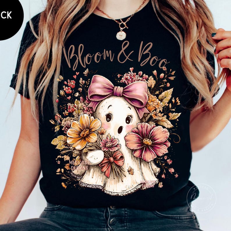 Coquette Boo Ghost PNG, Floral Pinky Ghost, Retro Halloween Sublimation, Trendy Girly Boo Design, Fall Shirt Graphic, DTF, Digital Download image 6