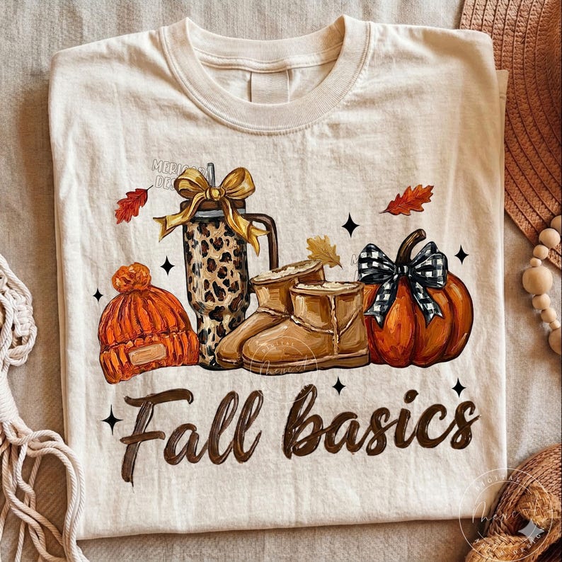 Striped Fall Basics PNG, Just a Girl Who loves fall Shirt Design, Autumn tee Graphic, Cute Pumpkin, Leopard print png, Dtf transfer shirt image 2