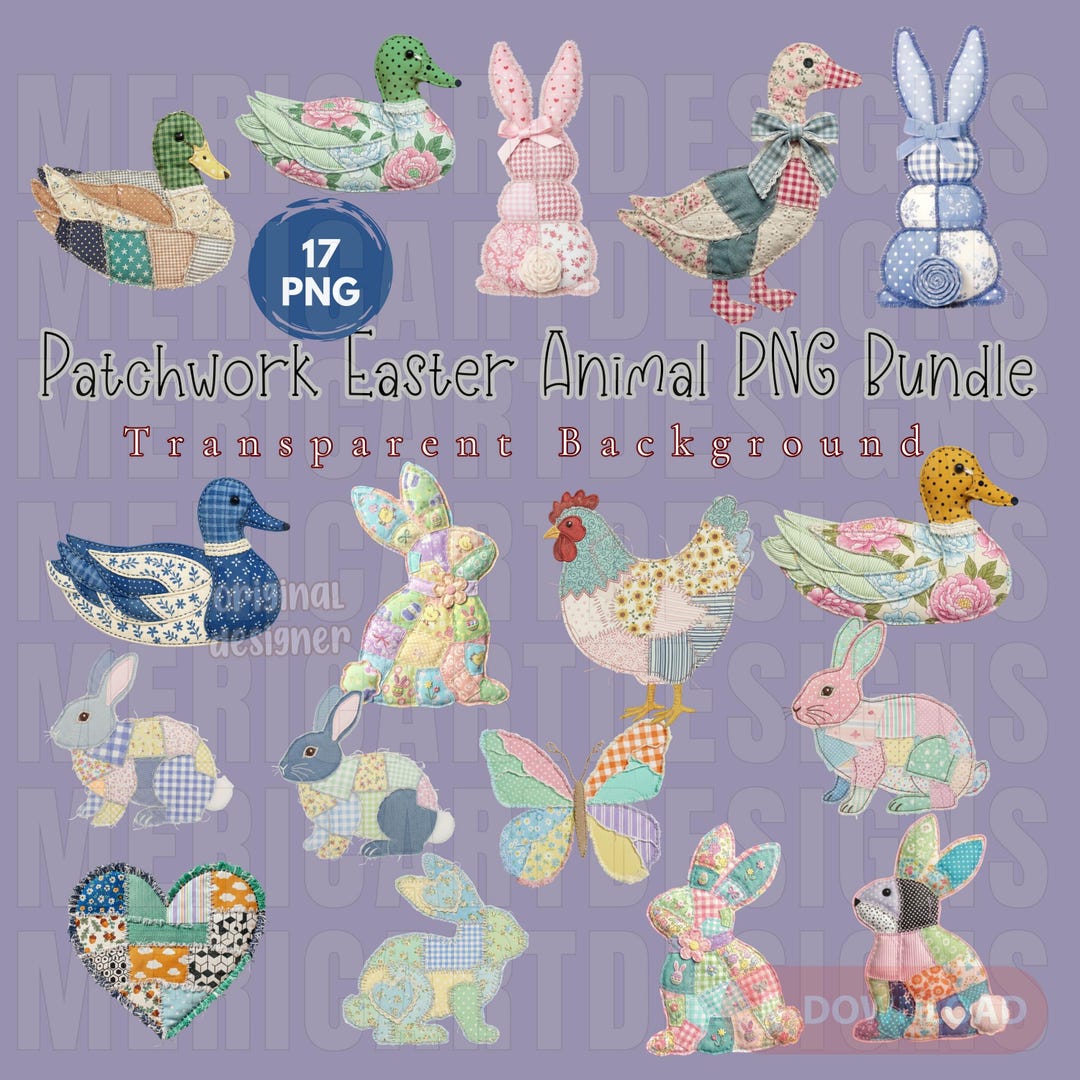 Patchwork Farm Animals PNG Bundle, Shabby Chic Quilted Designs, Craft ...