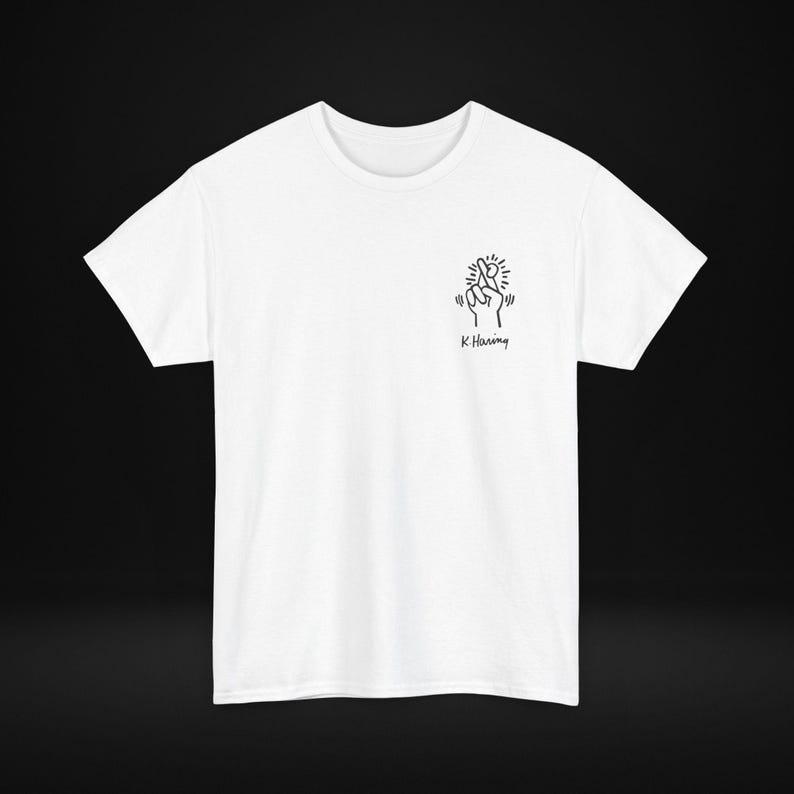 Camiseta unisex de Keith Haring, camiseta Fingers Crossed, camiseta con arte gráfico, camiseta de algodón, camiseta de calle imagen 1