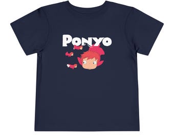 Toddler Short Sleeve Tee - Cute Ponyo with Sisters Tshirt, Kids Graphic Tee, Anime Character Shirt, Baby Girl Cartoon Top, Children's