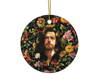 Adorno de cerámica: diseño floral de Hozier, decoración para árbol de Navidad, regalo festivo, decoración floral para el hogar, recuerdo único, adorno bohemio