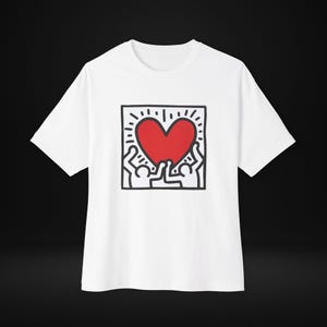 Keith Haring Art, Unisex Tshirt, Figures with Heart Design, Casual Shirt, Graphic Tee, Street Style Fashion