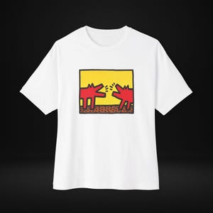 Keith Haring Unisex Tee, Barking Dogs Art T-shirt, Oversized Box Tee, Graphic Print Shirt, Boxy Fit Top