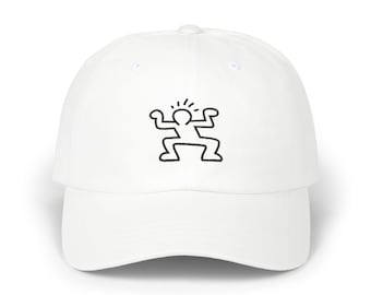 Embroidered Baseball Cap, Retro Streetwear Hat, Hip Hop Headwear, Keith Haring Inspired Accessories, Men's Fashion Headgear