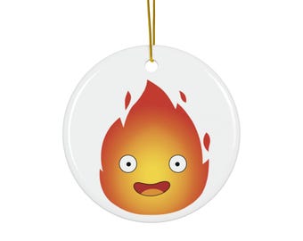 Ceramic Ornament, Howl's Moving Castle Calcifer Inspired Christmas Decoration, Holiday Gift, Tree Ornament, Xmas Decor, Studio Ghibli Decor