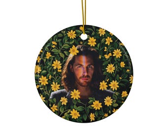 Adorno de cerámica Hozier, forma circular, decoración para árbol de Navidad, regalo festivo, decoración para amantes de la música, adorno artístico único