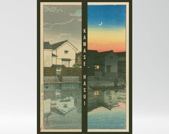 Kawase Hasui Art, Art Prints, Japanese Woodblock Print, Matte Vertical Posters, Cloudy Day at Matsue, Crescent Moon, Izumo Province