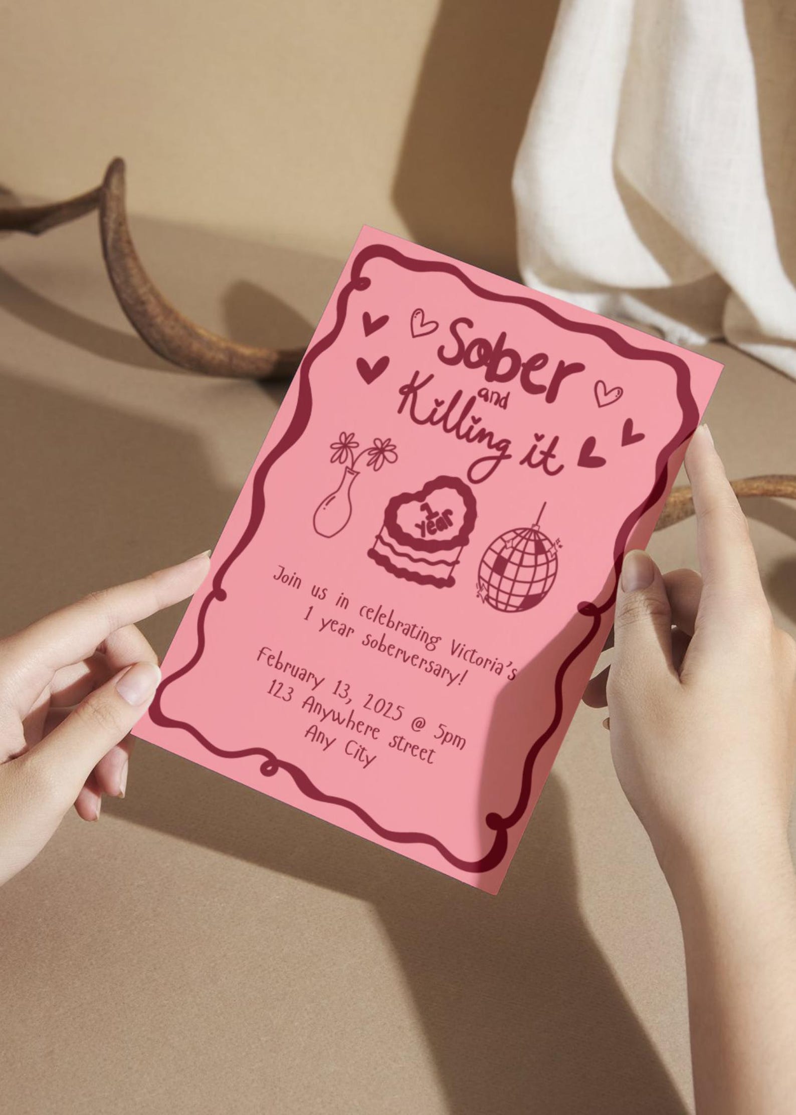 Soberversary Party Invitation, 1 Year Sober Celebration (digital ...