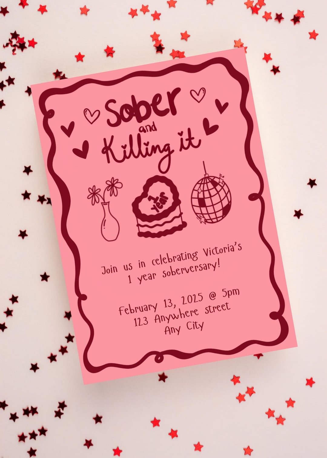 Soberversary Party Invitation, 1 Year Sober Celebration (digital ...