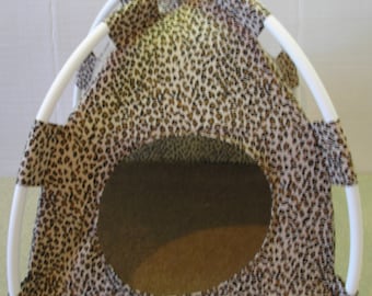 Pup Tent Style Pet Bed for Small Animals Brown Baby Leopard Lightweight Cotton Flannel Fabric Small (up to 12lbs.) or Large ( up to 22 lbs.)