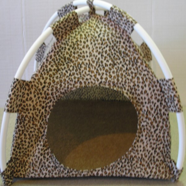 Pup Tent Style Pet Bed for Small Animals Brown Baby Leopard Lightweight Cotton Flannel Fabric Small (up to 12lbs.) or Large ( up to 22 lbs.)