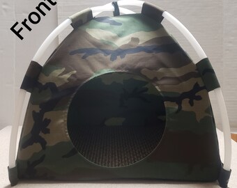 Pup Tent Style Pet Bed for Small Animals Military style Camo Heavy Duty Cotton Fabric Small (up to 12lbs.) or Large ( up to 22 lbs.)