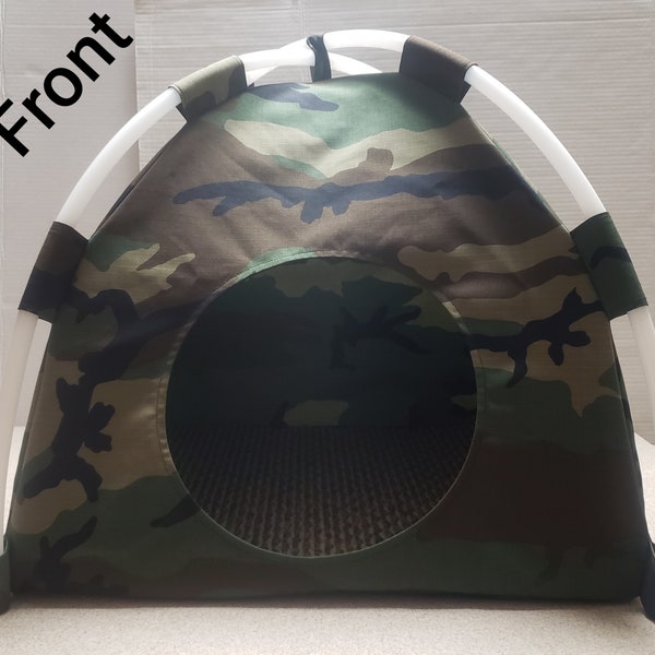 Pup Tent Style Pet Bed for Small Animals Military style Camo Heavy Duty Cotton Fabric Small (up to 12lbs.) or Large ( up to 22 lbs.)