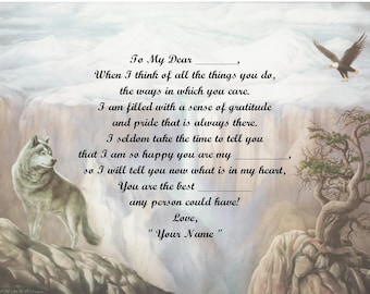 Wolf and Eagle Personalized Poem Print over 50 Relative Options available for Mother's Day/Father's Day/Christmas/Birthday Gift