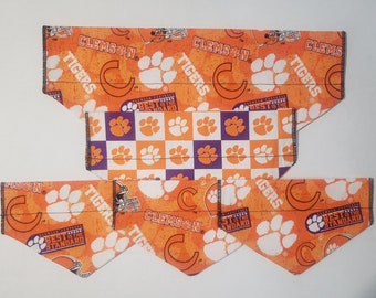 Clemson Tigers College Football Slide Thru the Collar Dog Bandana's ~ Slips Over Existing Collar ~ Handmade ~ 3 Sizes ~ For Small Pets