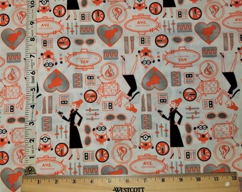 Disney Despicable Me Minions & Lucy Orange cotton fabric ~ 4 yds 18-inch Length X 42-inch Width ~ New ~ Next Biz Day Shipping