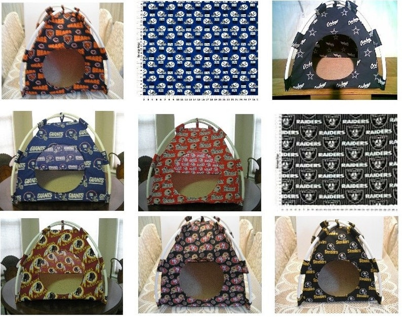 Large Handmade NFL Football Sport Teams Pup Tent Pet Bed For Small Animals up to 20 lbs. image 1