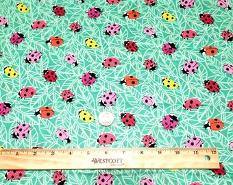 Seafoam Green Multi Color Ladybugs All Over Print 100% Cotton Flannel Fabric ~ New on Bolt ~ Sold by The Yard ~ Next Biz Day Shipping!