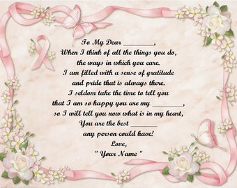 Pink Ribbon Breast Cancer Personalized Poem Print over 30 Relative Options available for Mother's Day Gift/Christmas Gift/Birthday Gift