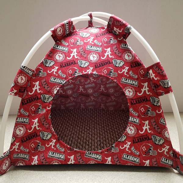 Next Biz Day Shipping** Pup Tent Style Pet Bed for Small Animals Alabama Crimson Tide Cotton Fabric ~ Sm (up to 12lbs.) Large (up to 22 lbs)