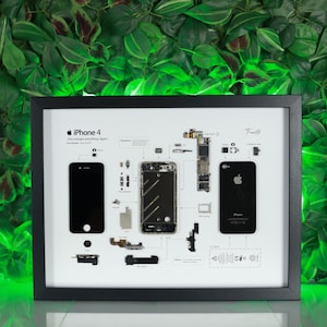 Framed Disassembled iPhone 4 - Retro Tech Wall Art - White Background