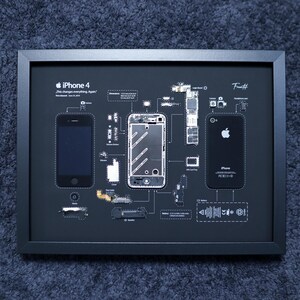 Framed iPhone 4 Teardown Art - Retro Technology Wall Decor