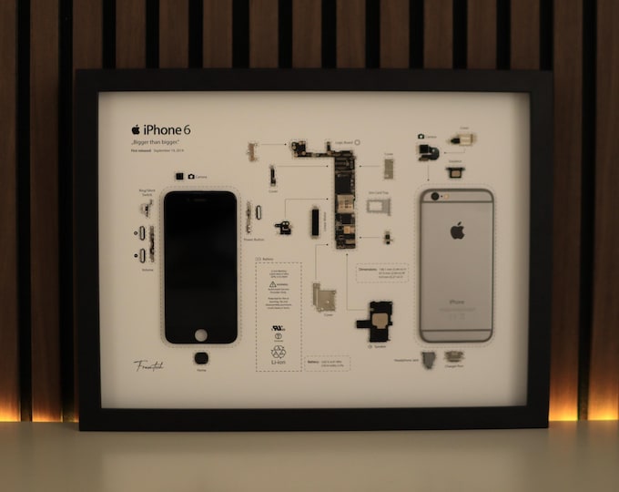 Framed iPhone 6 Teardown Art - Retro Technology Wall Decor