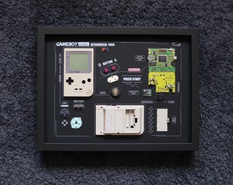 額装された任天堂ゲームボーイカラーのアート：分解されたゲーム機の壁
