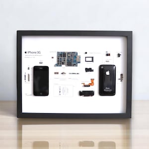 Framed Disassembled iPhone 3G - Retro Tech Wall Art - White Background