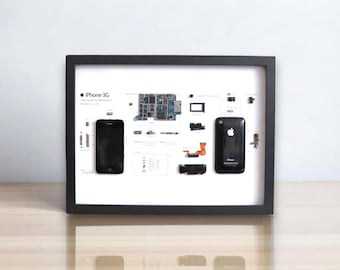 Framed Disassembled iPhone 3G - Retro Tech Wall Art - White Background