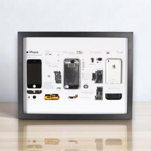 Framed Disassembled iPhone 1st Gen (2G) - Retro Tech Wall Art - White Background