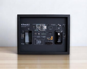 Framed Disassembled iPhone 3GS - Retro Tech Wall Art - Matte Black Background