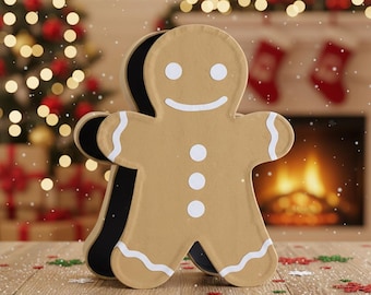 Handmade Velvet Gingerbread Man Gift Box, Christmas Decor (L40cm x W29cm x H10cm)